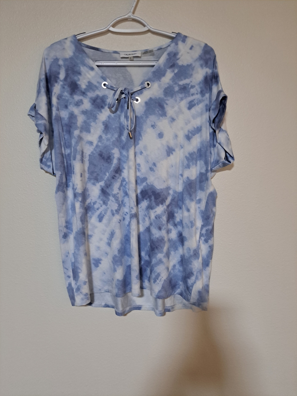 Calvin Klein Blue Tie-Dye Lace-Up Short Sleeve Top
